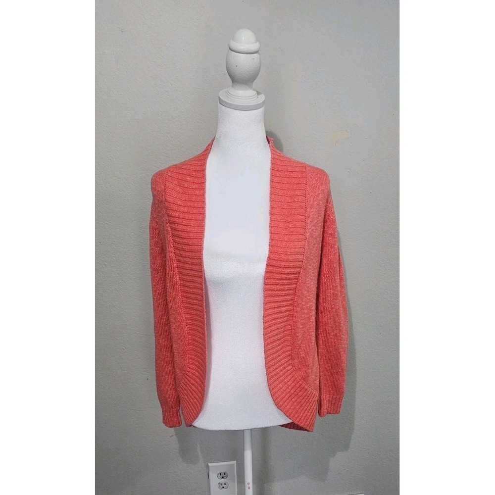 Blush & Bloom Peach Open‎ Knit Crotchet Cardigan Sweater Women Sz L Long Sleeves